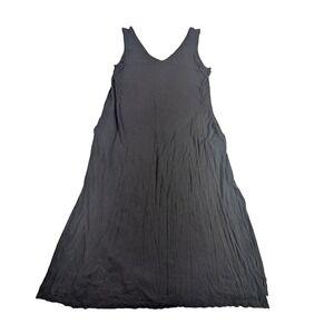 JOYSFUN Black V Neck Sleeveless Maxi Dress Pockets Women L 12 14 Rayon Spandex